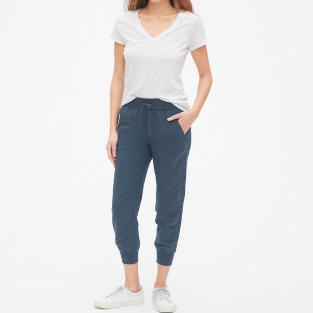 GAP Navy Sm Drawstring Joggers in Linen NWT - Picture 1 of 6